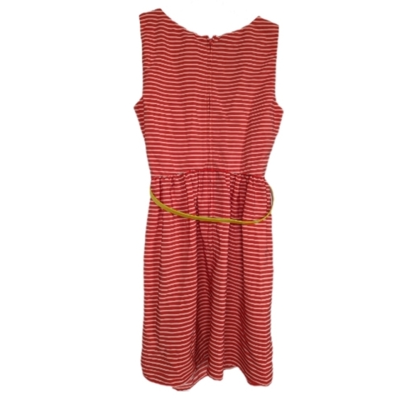 BCX Striped Sleeveless Dress Front Cutout Lined Belted Cream Orange Yellow sz 5 - Picture 3 of 7